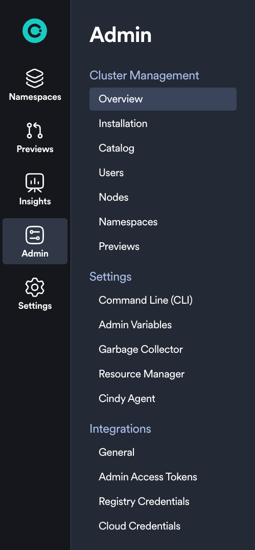 Admin dashboard tabs